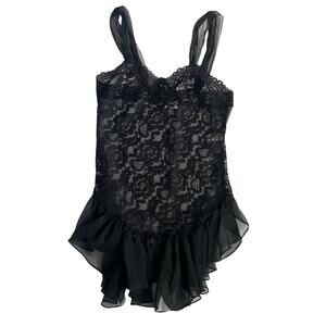 Intimate Concepts by Terry Russo Vintage Black Sheer Lace Lingerie Dress Small